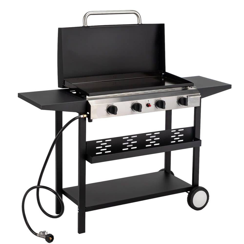 4 Burner 40000 BTU Portable Propane Grill in Black Freestanding Gas Grill with Cover