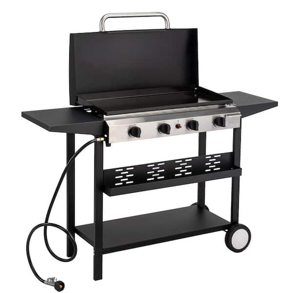4 Burner 40000 BTU Portable Propane Grill in Black Freestanding Gas Grill with Cover