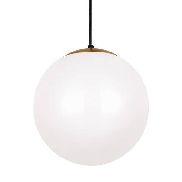 Sea Gull Lighting Leo Hanging Globe 14 In 1 Light Satin Brass Pendant With Smooth White Glass Led Bulb 6024en3 848 The Home Depot - Sea Gull Lighting Globe Pendant