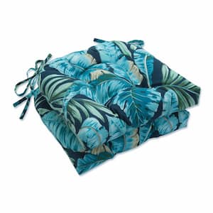 Floral 16 in. x 15.5 in. Outdoor Dining Chair Cushion in Blue/Green Tortola (Set of 2)