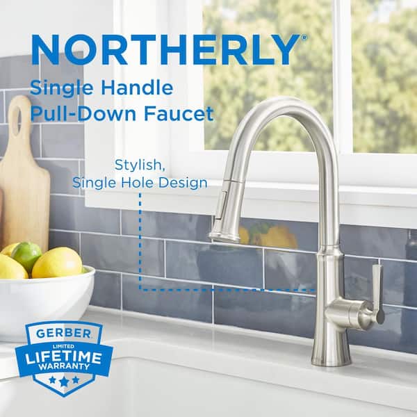 Northerly Single Handle Pull Down Sprayer Kitchen Faucet with Deck Plate 1.75 GPM in Stainless Steel
