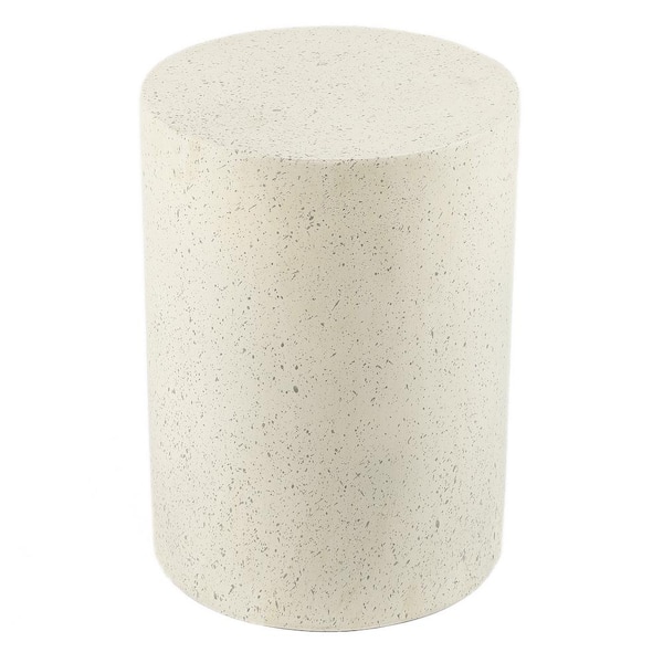 LuxenHome White Concrete Indoor Outdoor Round Side and End Table