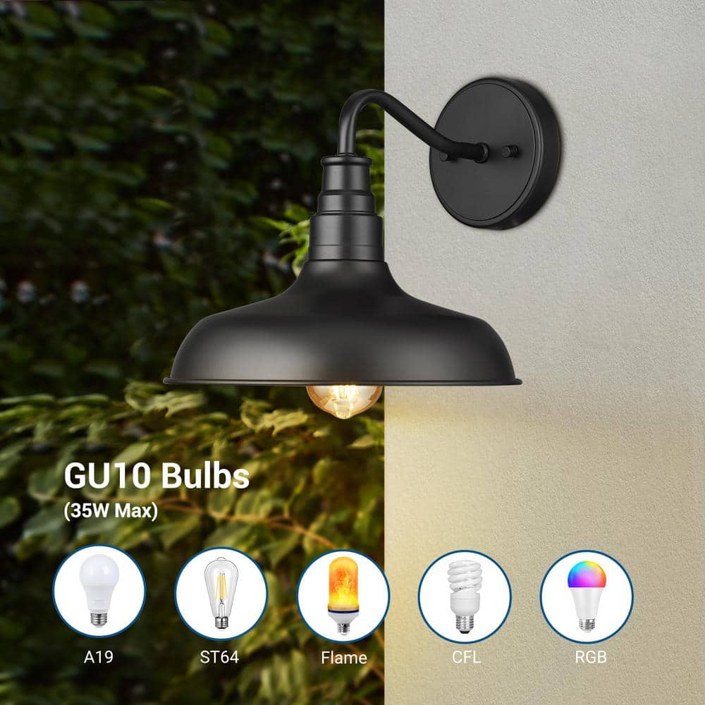 Matte Black and Gold Gooseneck Barn Wall Sconce Set