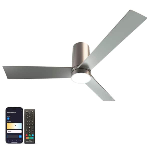 Nouvo 3 52 in. Smart Indoor Metallic Silver 3-Blade WiFi Ceiling Fan with Adjustable Color & Tunable White LED, Remote