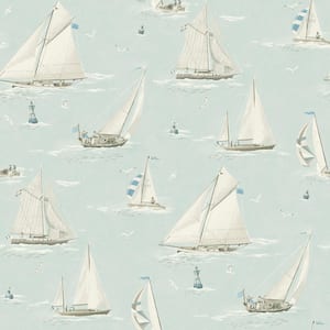 Leeward Blue Sailboat Textured Paper Pre-Pasted Wallpaper