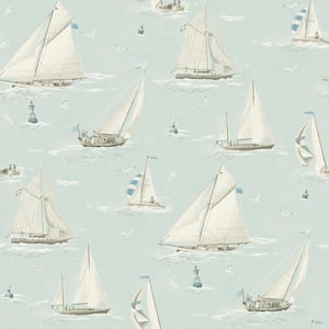 Leeward Blue Sailboat Textured Paper Pre-Pasted Wallpaper Sample