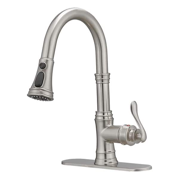 Unbranded Single Handle Pull Down Sprayer Kitchen Faucet with 3 Spray Mode, Pull Out Faucet for Kitchen Sink in Brushed Nickel
