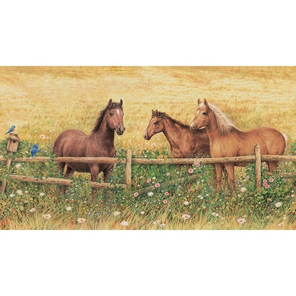 Brewster 60 in. x 108 in. Horse at Fence Wall Mural