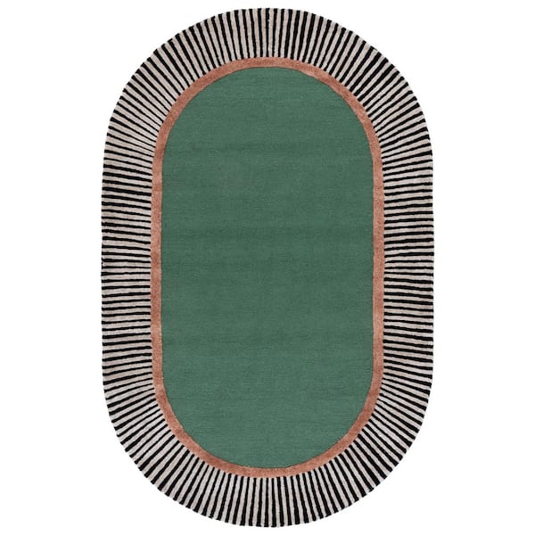 Fifth Avenue 6 ft. x 9 ft. Green/Black Solid Oval Rug
