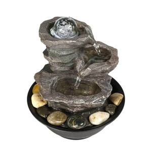 9.84 in. 3-Tier ​Cascading Resin-Rock Falls Tabletop Water Fountain with LED Lights and Bal