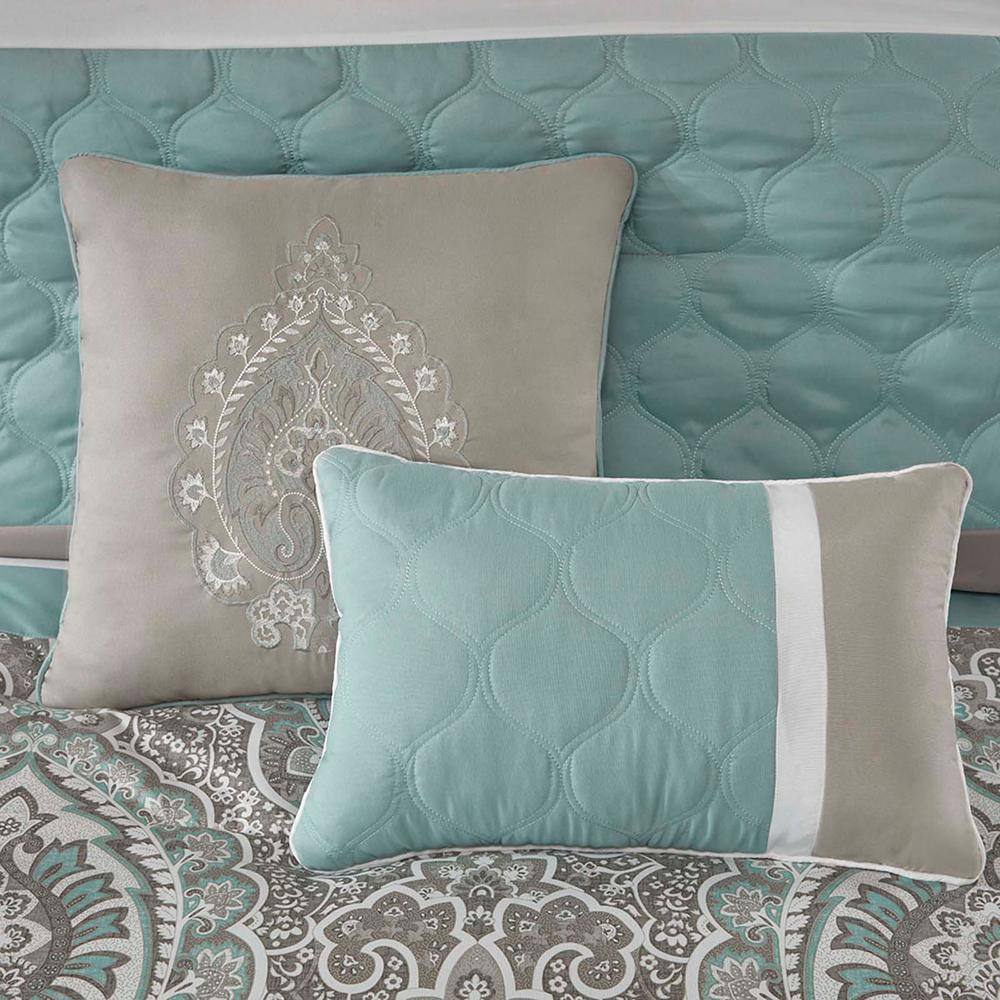Seafoam and Beige Microfiber Queen 8-Piece Comforter Set