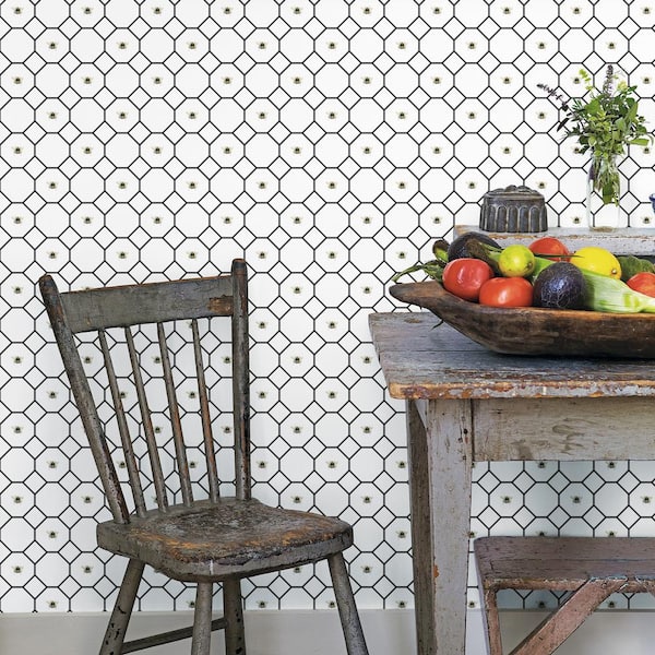 Bee Hive With Bees Design Black/White Matte Finish Vinyl on Non-Woven Non-Pasted Wallpaper Roll