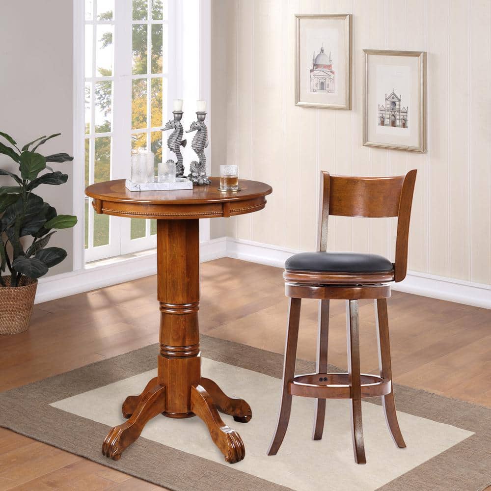 Elegant Walnut Finish Swivel Barstool with Black Faux Leather