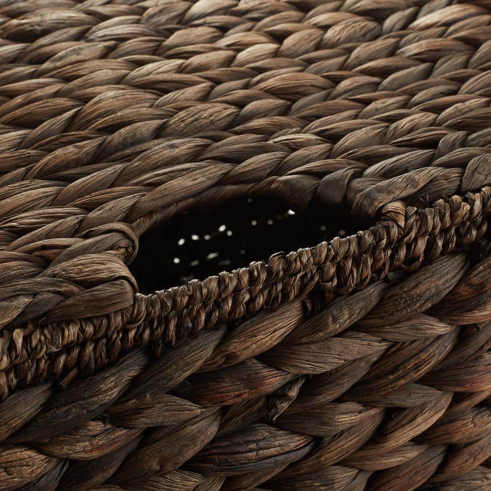 Set of 3 Brown Water Hyacinth Rectangular Storage Baskets with Lids