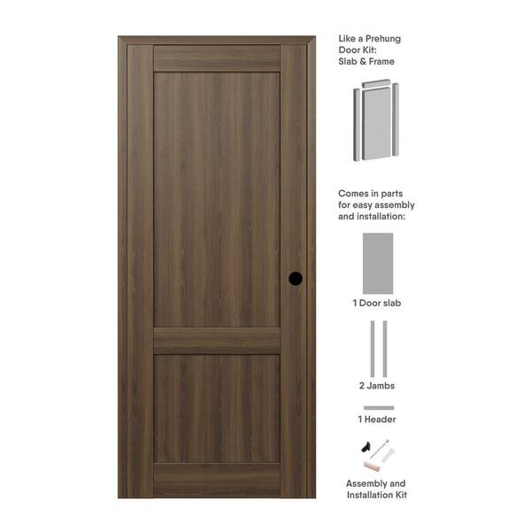 Belldinni 2-Pane Shaker 32 in. x 96 in. Left Hand Pecan Nutwood Wood Composite DIY-Friendly Single Prehung Interior Door