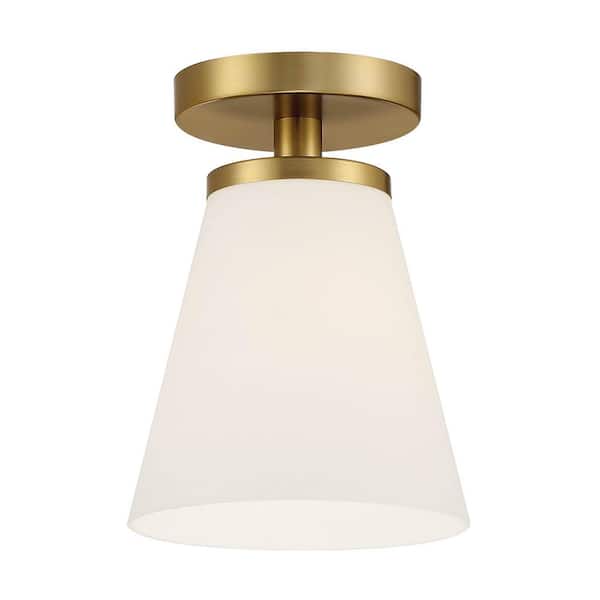 Designers Fountain Palmyra 7 in. 1-Light Brushed Gold Modern Semi Flush Mount Ceiling Light with Etched Opal Glass Shade