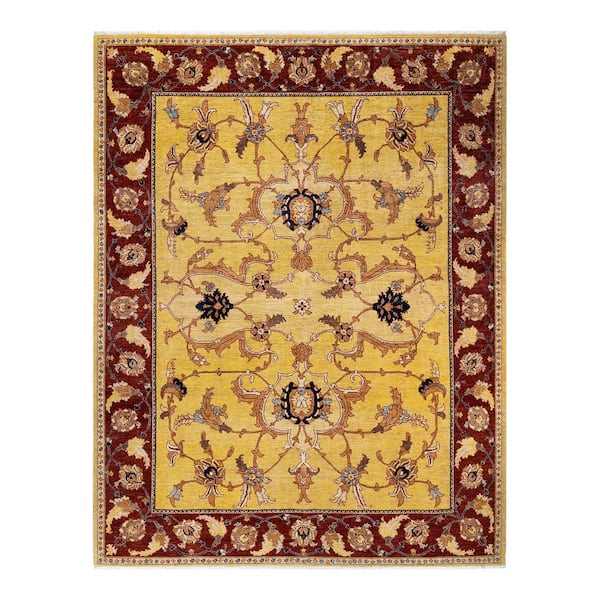Eclectic Yellow 9 x 12 Oriental Wool Indoor Area Rug