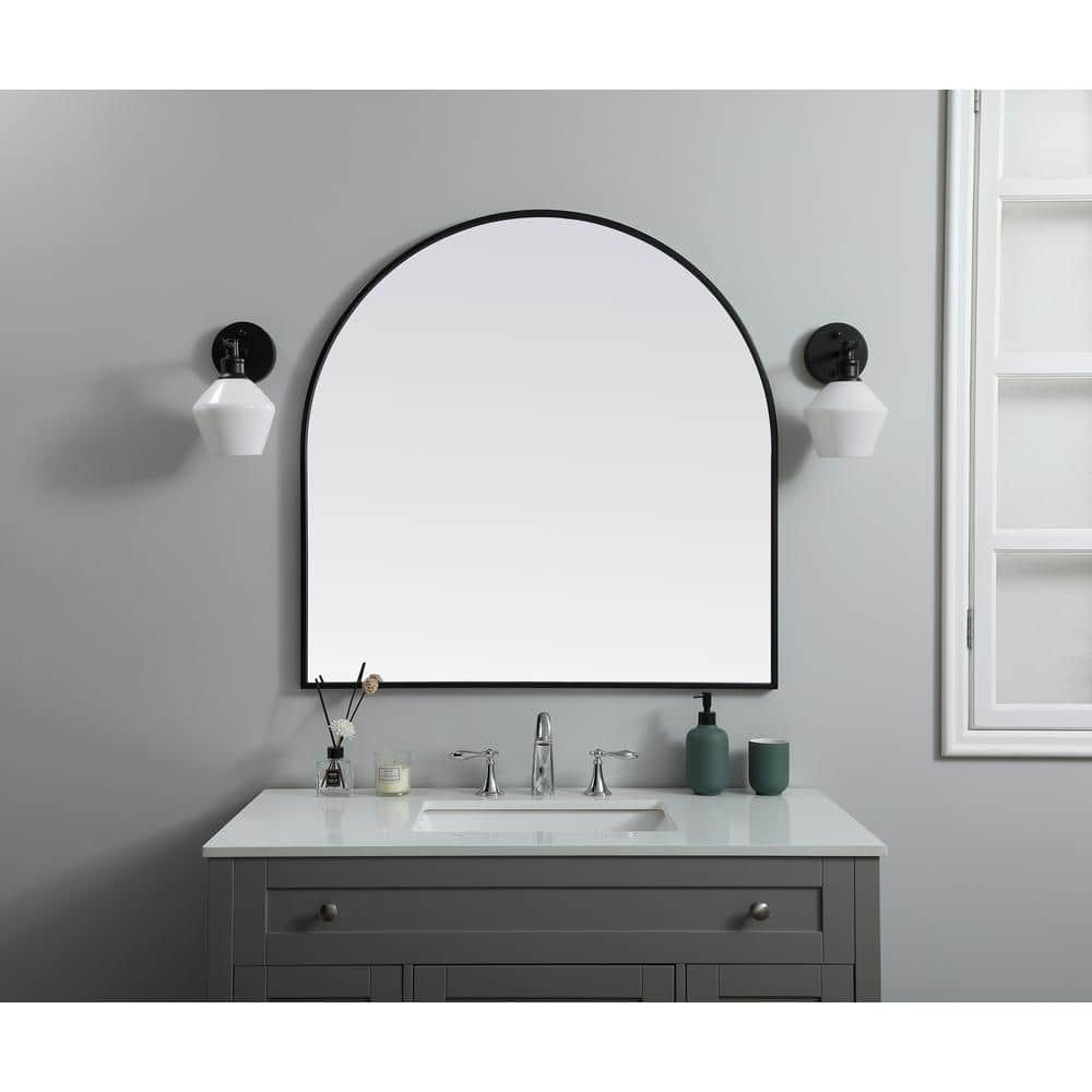 Black Metal Arch Wall Mirror with MDF Backing