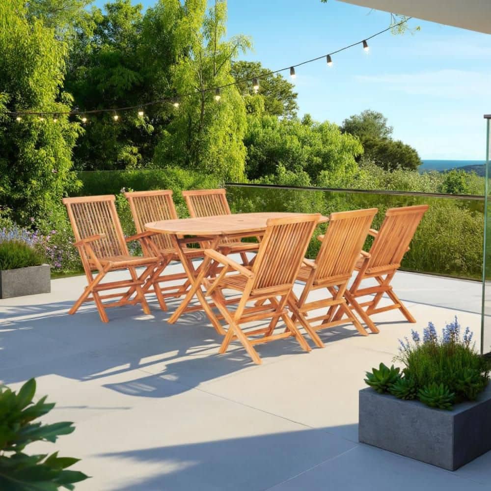 Sam Brown 7-Piece Teak Wood Rectangle Outdoor Dining Table Set