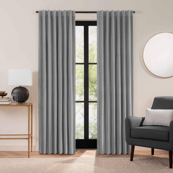 Eclipse Luxury Cotton Velvet Dark Grey Solid Cotton 96 in. L x 50 in. W 100% Blackout Single Panel Rod Pocket Back Tab Curtain