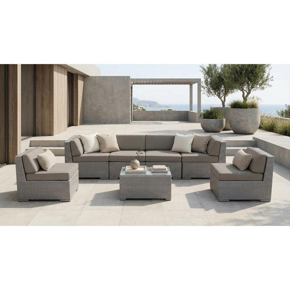 Ohana Depot Ohana Gray 7-Piece Wicker Patio Seating Set with