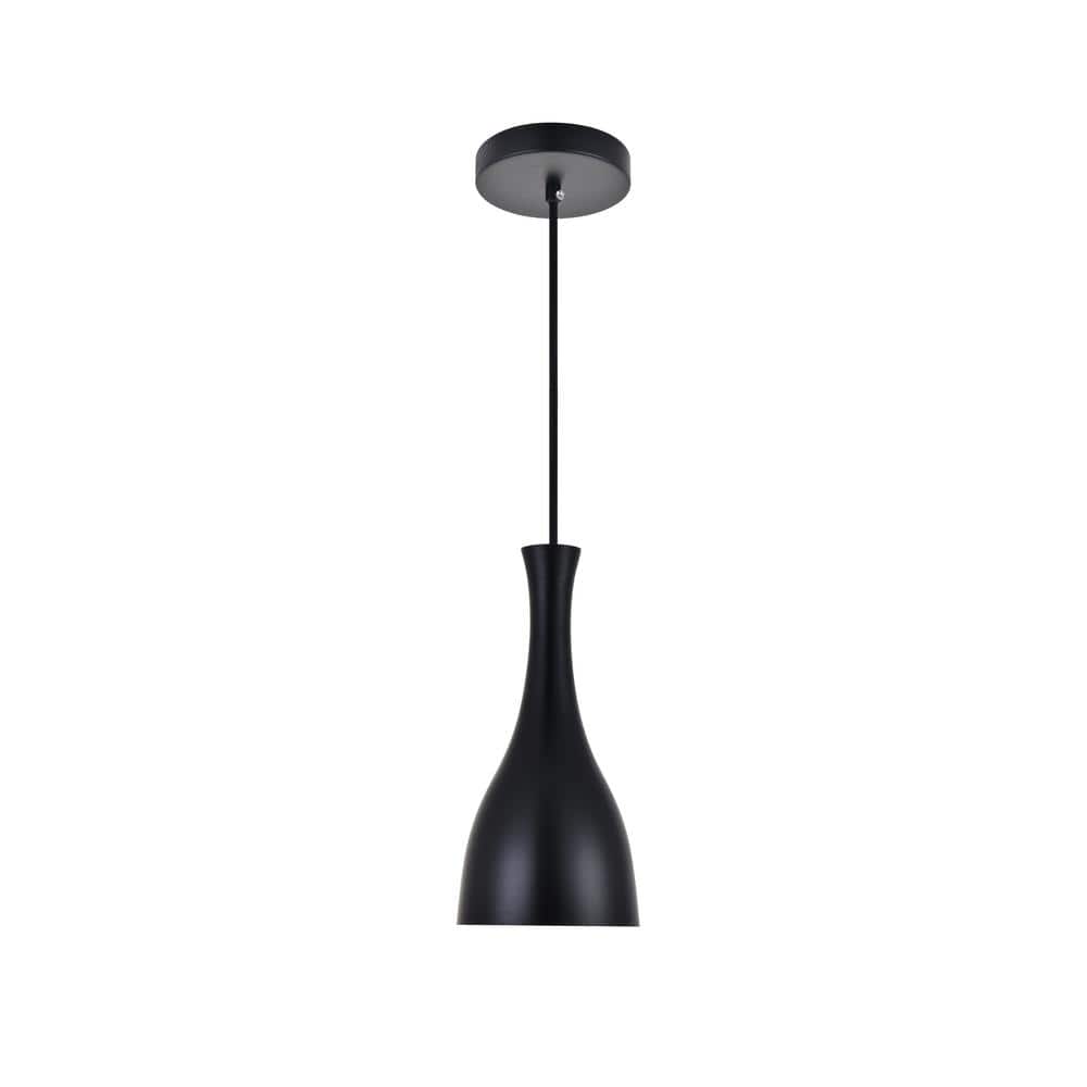 Timeless Home Abbie 1-Light Pendant in Black with 5.5 in. W x 11.4 in. H Sh