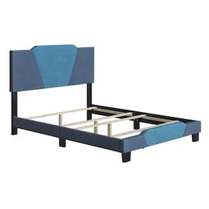 Tuscany Upholstered Geometric Ocean and Medium Blue Linen Platform Bed Frame, King