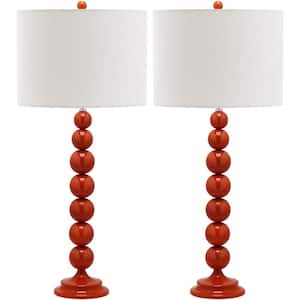Jenna 31 in. Blood Orange Stacked Ball Table Lamp with Off-White Shade (Set of 2)