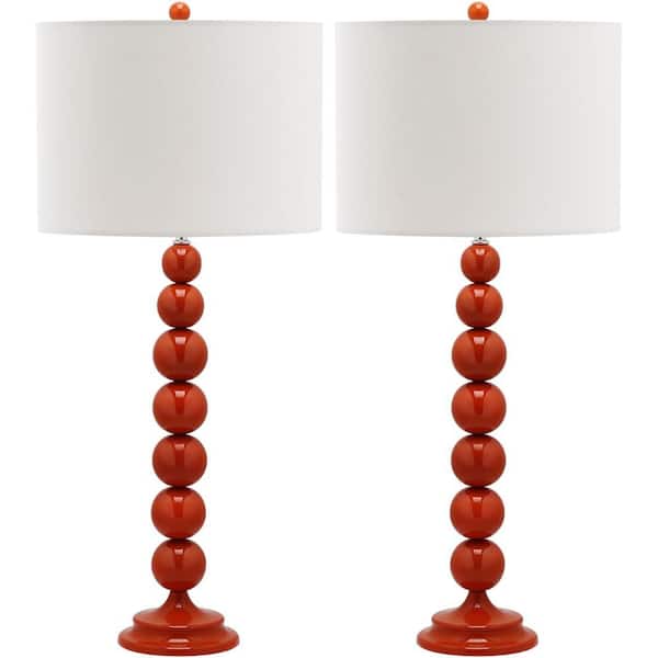 SAFAVIEH Jenna 31 in. Blood Orange Stacked Ball Table Lamp with Off-White Shade (Set of 2)