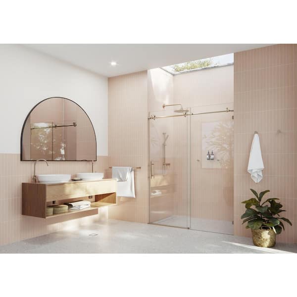 Glass Warehouse Eclipse 52 in. to 56 in. W x 78 in. H Frameless Sliding Shower Door in Brushed Bronze with Handle