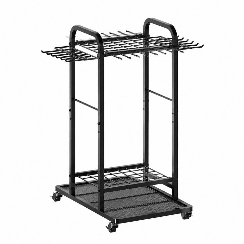 Black Iron Garden Tool Organizer Cart with Lockable Wheels and 12 Hooks for Garage and Yard Storage price history on PriceWatchPro