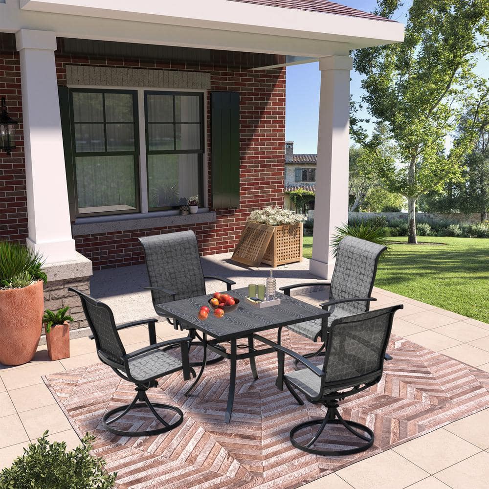 5-Piece Gray Iron Removable Teslin Swivel Chair and Table Outdoor Dining Set -  Clihome, CL-64-1