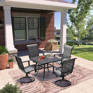 5-Piece Gray Iron Removable Teslin Swivel Chair and Table Outdoor Dining Set