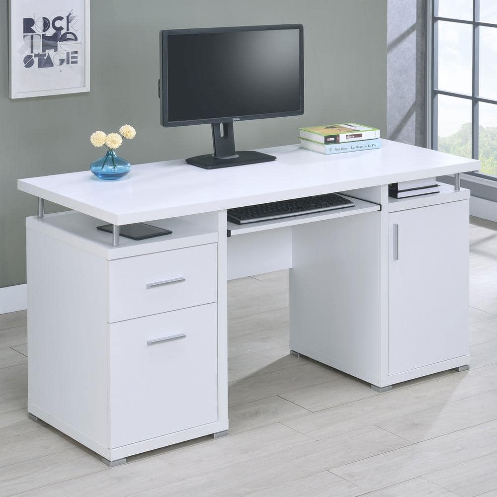Contemporary White Home Office Desk with Sleek Storage