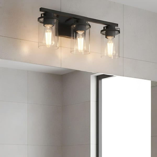 18 in. 3-Light Black Vanity Light with Clear Glass Shades, Budget Bathroom Fixture