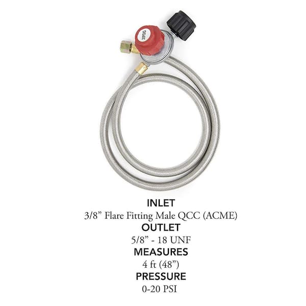 4 ft. 0 PSI to 20 PSI High Pressure Propane Regulator and Steel Braided  Hose with Propane Orifice