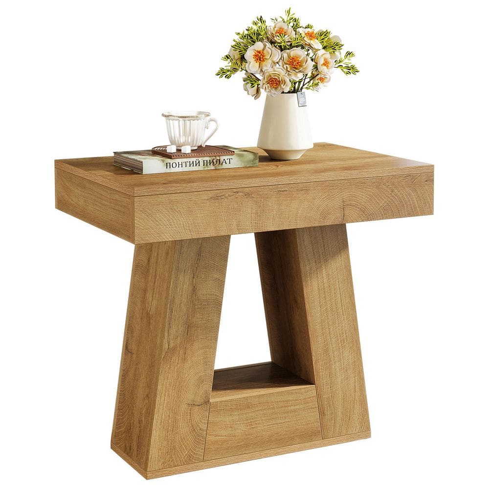 Kerlin 23.62 in. Brown Rectangular Wood 2-Tier Narrow End Table Side Table Nightstand with Trapezoid Base - thumbnail 7