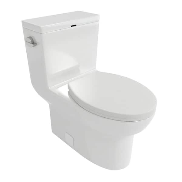 12 in. Rough In 1-Piece 1.28 GPF Single Flush Elongated Toilet in White, Seat Included