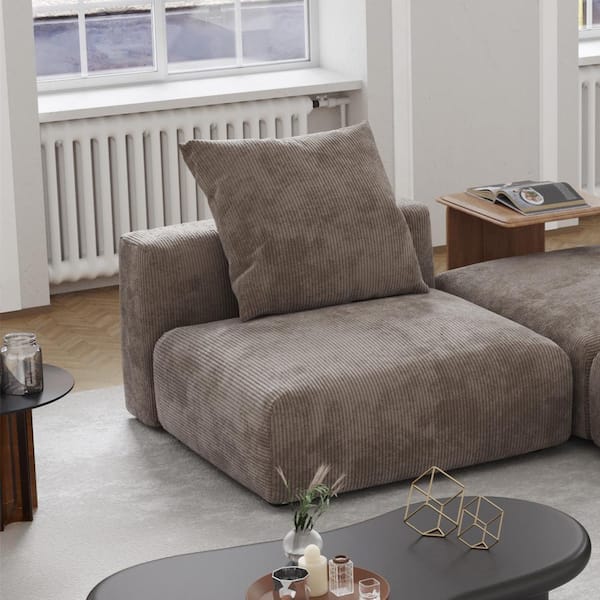 Magic Home 39 in. Armless Oversized Corduroy Polyester Modular Sofa Couch Ottoman in. Brown