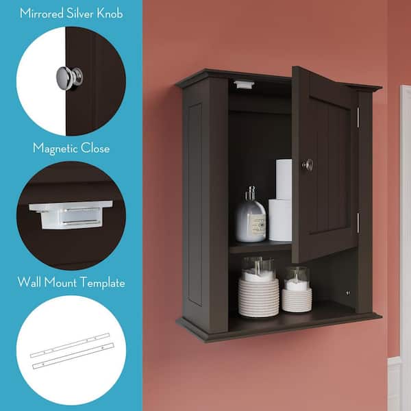 RiverRidge Ashland 16.54-in x 20.47-in x 7.09-in Espresso Bathroom Wall Cabinet