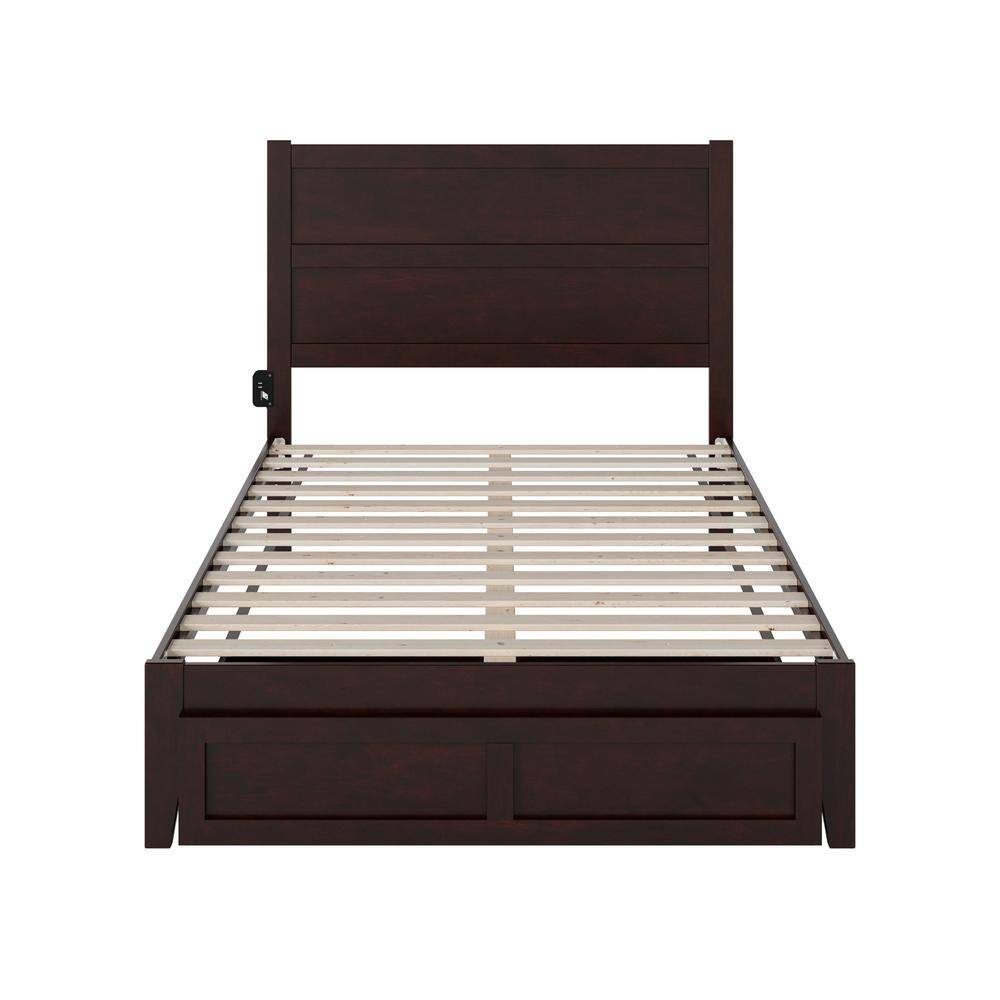 NoHo Espresso Full Solid Wood Storage Platform Bed with Foot Drawer
