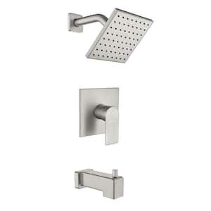 Single Handle 1-Spray Tub and Shower Faucet 1.8 GPM 6 in. Wall Mount Shower System Valve Included in Brushed Nickel