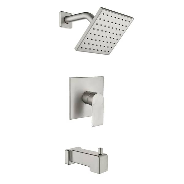 FLG Single Handle 1-Spray Tub and Shower Faucet 1.8 GPM 6 in. Wall Mount Shower System Valve Included in Brushed Nickel