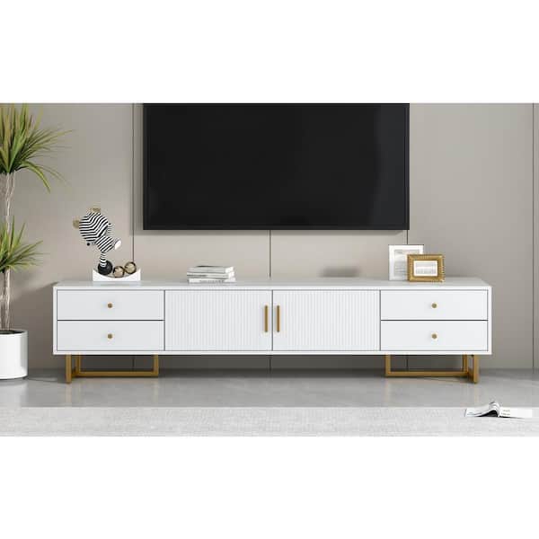 Modern White TV Stand Fits TV's Up to 65 in. with Storage