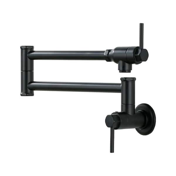 Wall Mounted Pot Filler 2-Handles Kitchen Faucet with 360° Spout Swivel in Matte Black