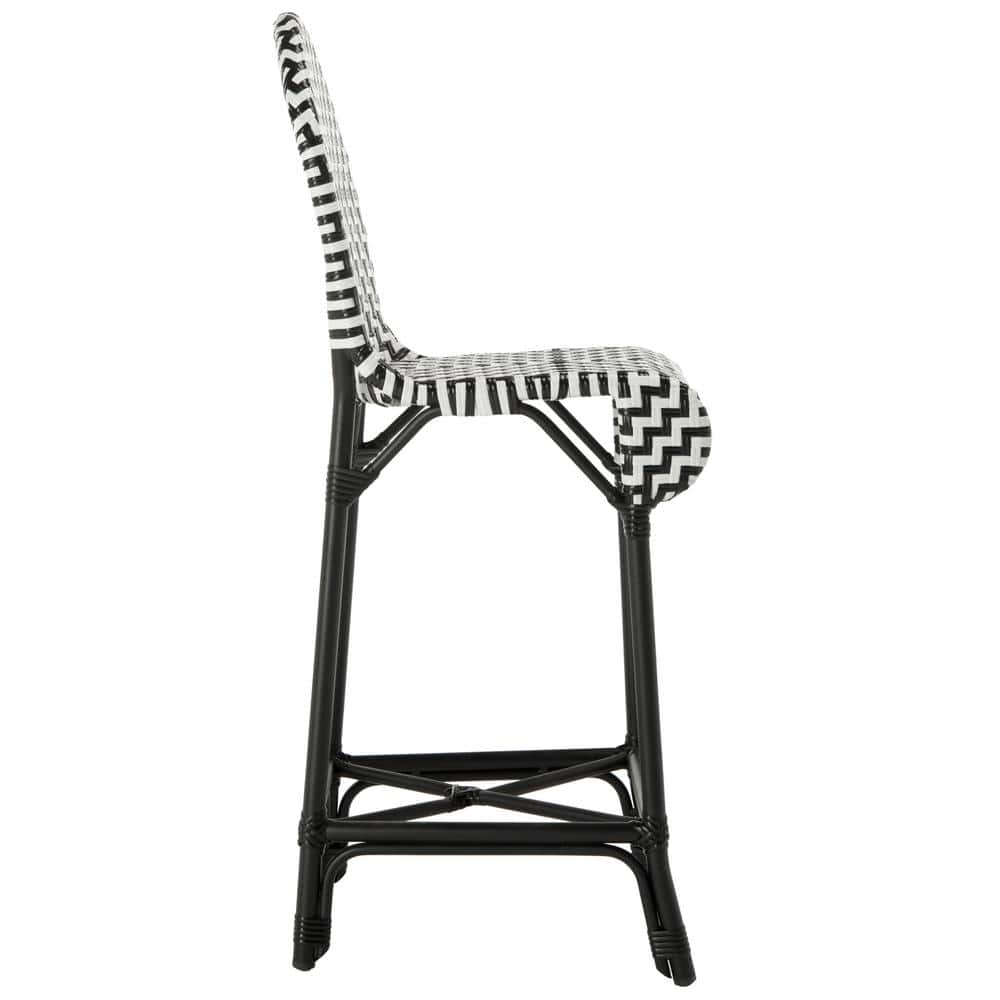 Tilden Black and White Rattan Indoor/Outdoor Bar Stool
