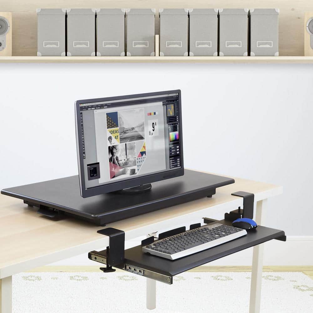 Adjustable Black Metal Clamp-On Keyboard Tray
