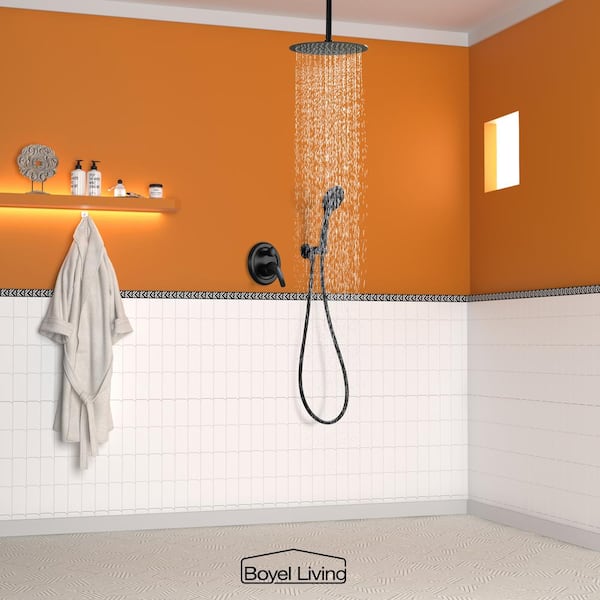 5-Spray Patterns with 2.35 GPM 12 in. H Ceiling Mount Dual Shower Heads with Valve Included in Matte Black