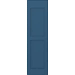 12 in. W x 71 in. H Americraft 2-Equal Flat Panel Exterior Real Wood Shutters Pair in Sojourn Blue
