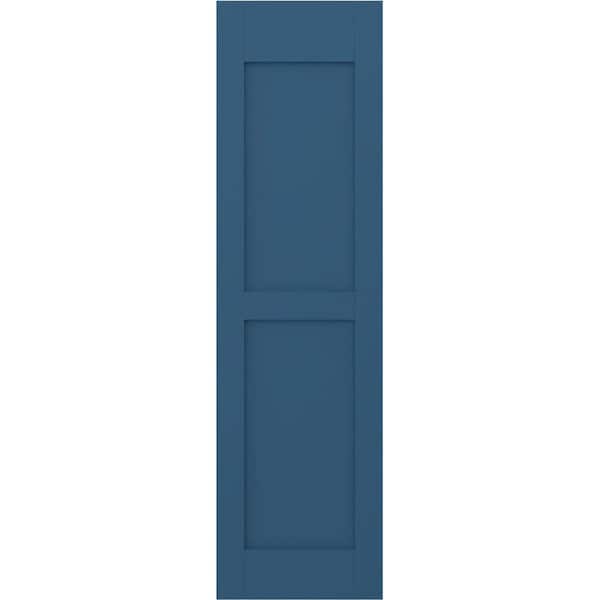 Ekena Millwork 15 in. W x 41 in. H Americraft 2 Equal Flat Panel Exterior Real Wood Shutters Pair in Sojourn Blue